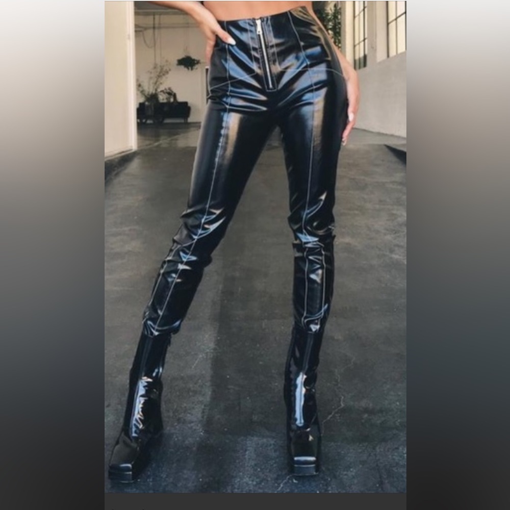 High-Shine Black Vegan Leather High-Waist Pants